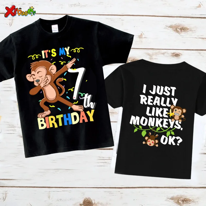 Camiseta de cumpleaños para niños, ropa a juego para fiesta de mono, camisetas de manga corta para niños