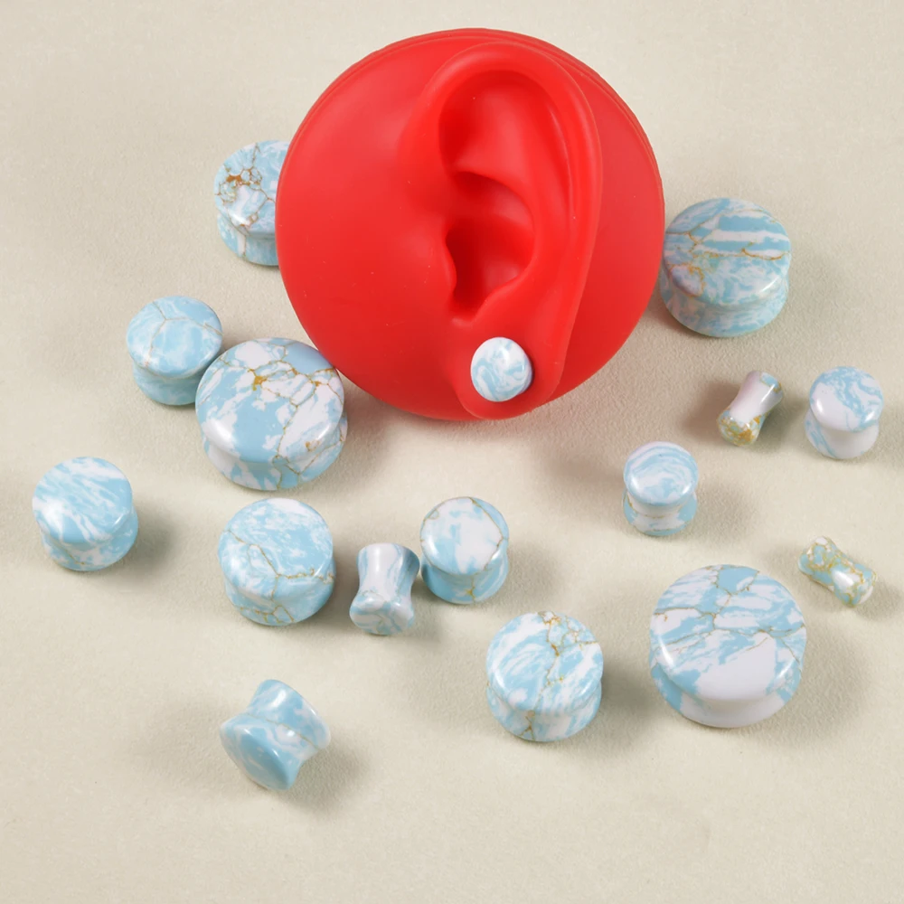 1PairStoneEarPlugsGaugesEarringsDoubleFlareSaddleStretching