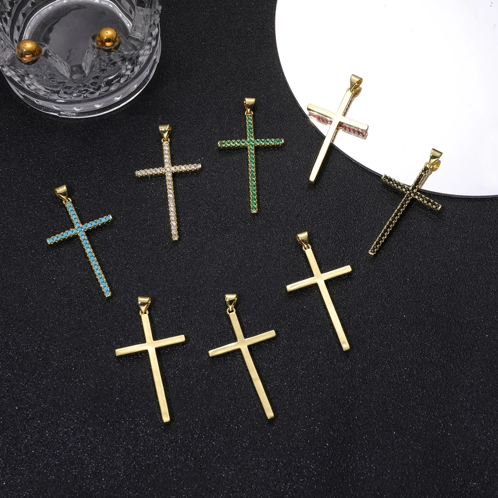 Juya handgemachte Dekoration religiöser Anhänger Schmuckherstellung Zubehör 18K echt vergoldet Zirkonia christlicher Kreuz Charms – Detail 18