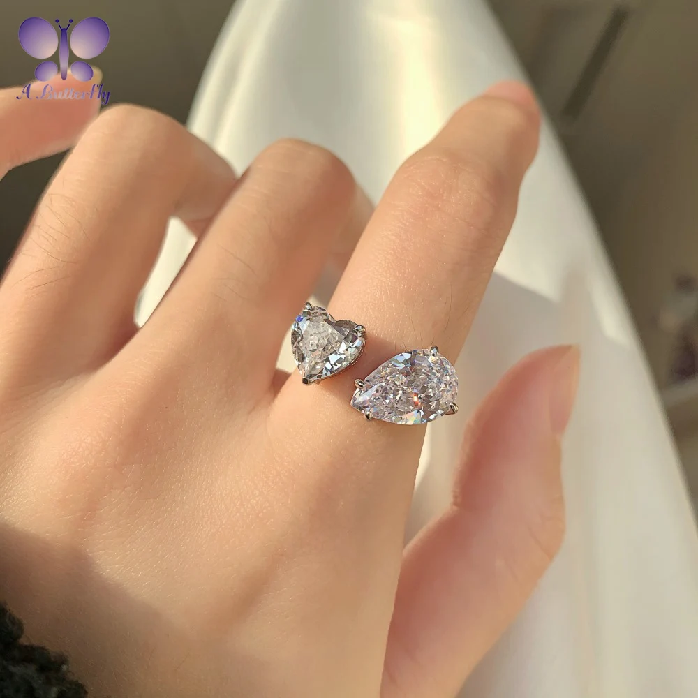 

A Butterfly 925 Sterling Silver Heart Pear Ring SONA High Carbon Diamond Ice Cut Simulated Diamond Very Sparkling Fine Jewelry
