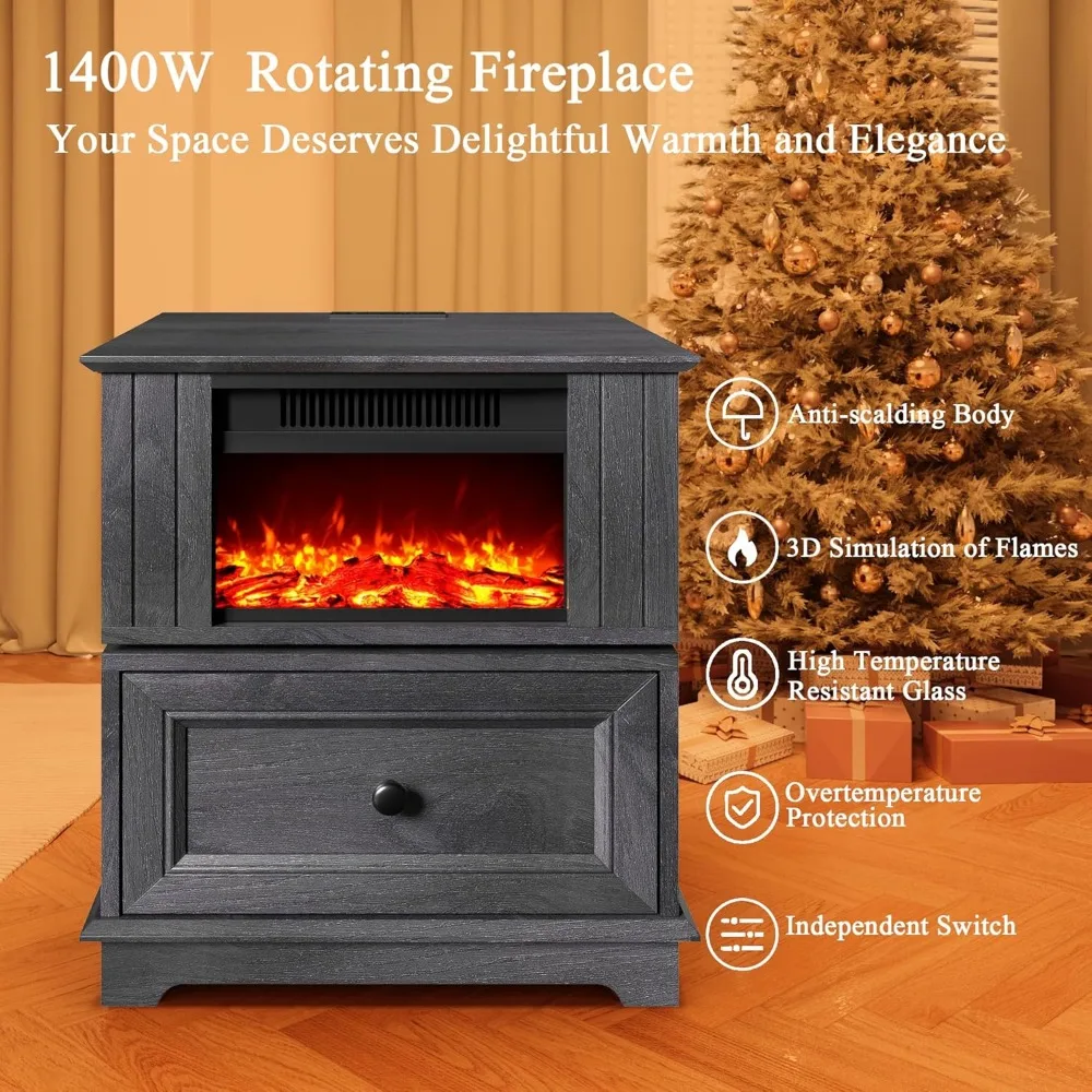 Rotatable Electric Fireplace Heater,1400W Indoor Electric Stove Heater,4800BTU Fireplace Stove,3D Flame Effect 4