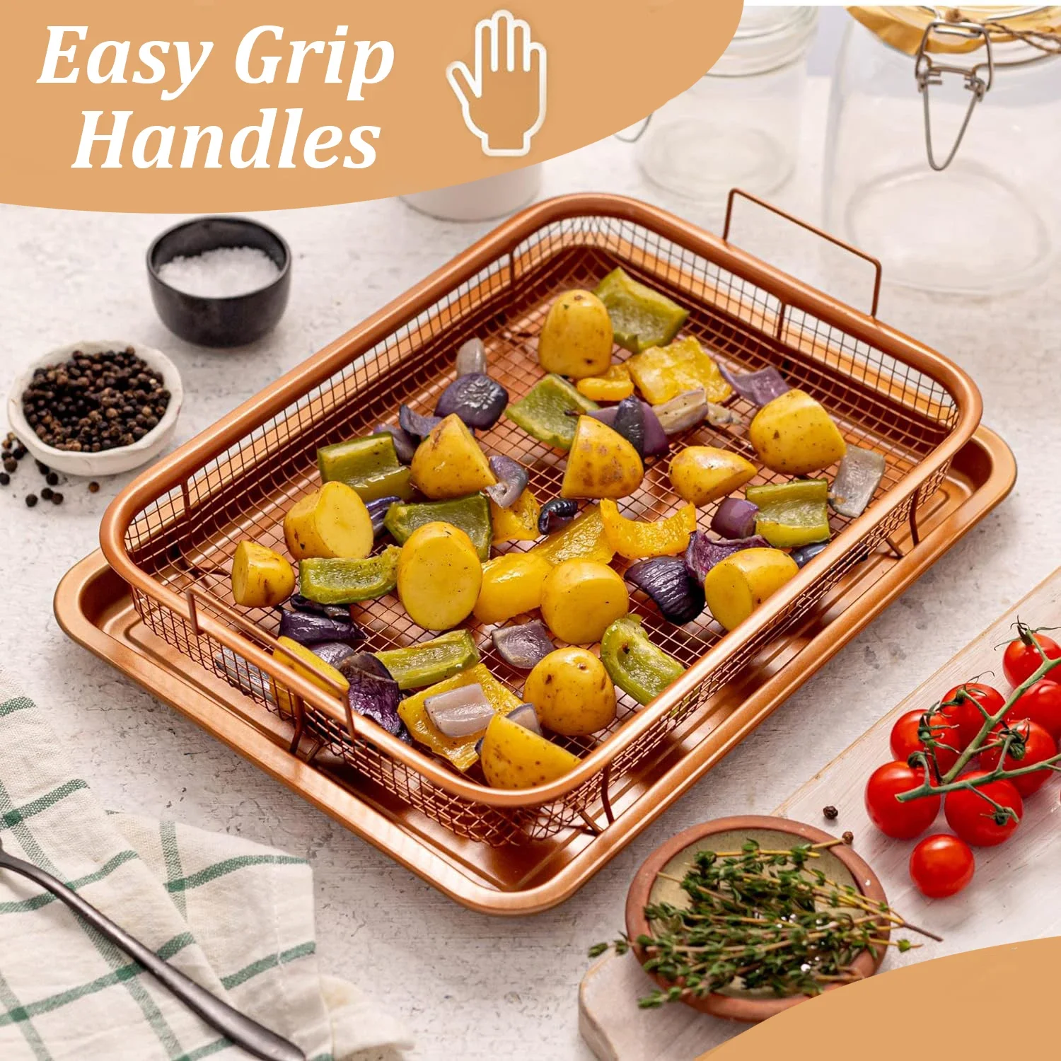 Copper Color Baking Tray, Oil Frying Pan, Stainless Steel, Non-stick Fried Chips Basket, Baking Dish, Grill Mesh Kitchen Tool - Image 2