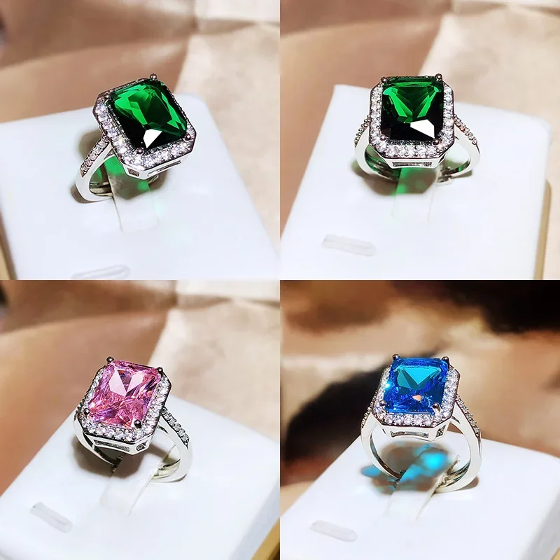 

S925 Sterling Silver Pure Emerald Ring Jewelry for Women Fine Anillos De Silver 925 Jewelry Natural Emerald Gemstone Rings Box