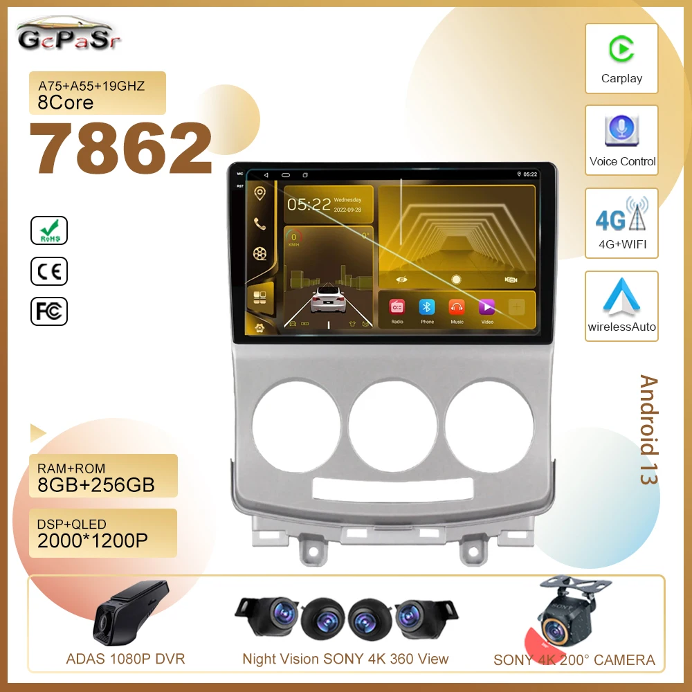 Android 13 Car Dvd Per Mazda 5 2 Cr 2005 - 2010 5G Wifi Bt Wireless Carplay Radio Stereo Multimedia Player Navigazione Gps Qled