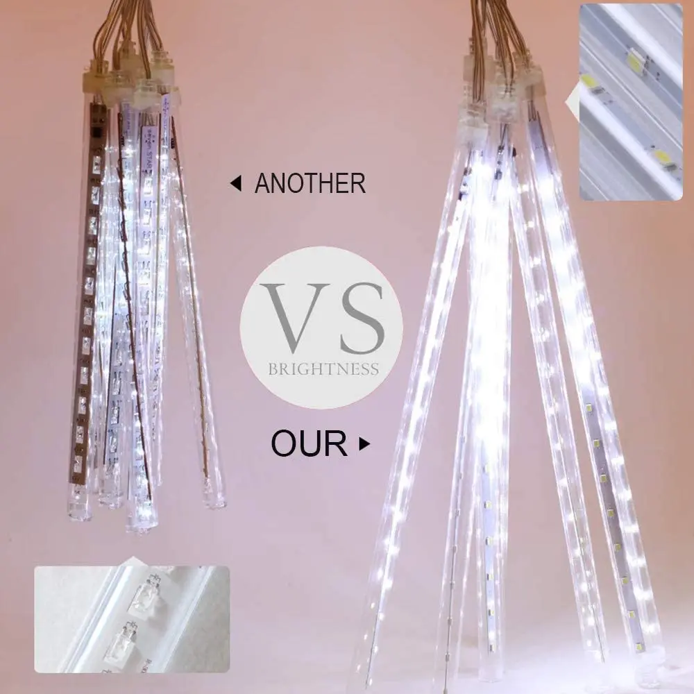 Meteor Shower Rain Lights,11.8inch 8 Tubes Falling Christmas Lights Outdoor Raindrop Lights,Xmas Wedding Tree Holiday Decoration 6