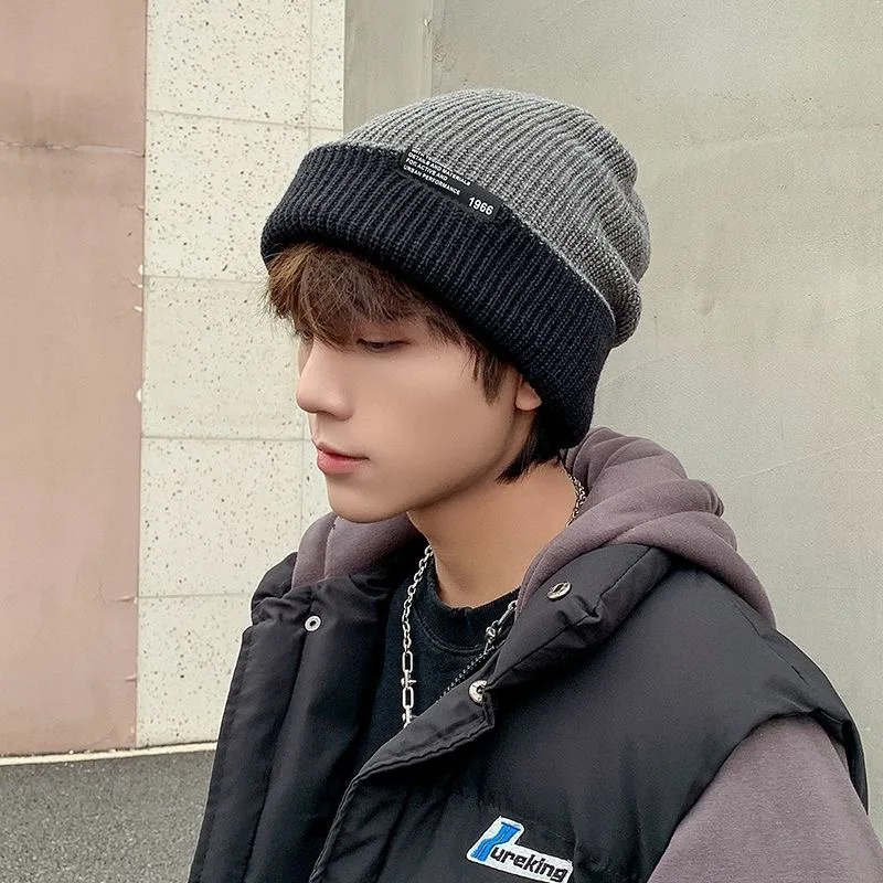 Bonnet en maille unisexe bicolore style k-pop slouchy_voghion.com