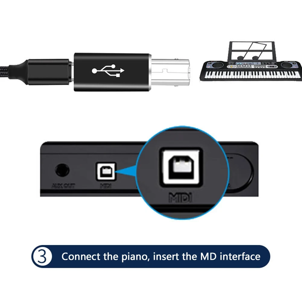 USB B Male to USB-C Female Adapter for Printer and MIDI Devices