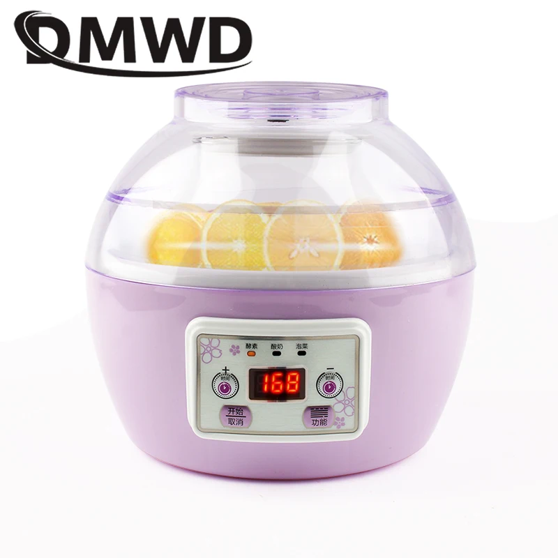DMWD Electric Yogurt Maker Multifunction Natto Leben Fermenter Automatic Rice Wine Fruit Enzyme Machine 2L Yoghurt Glass Liner
