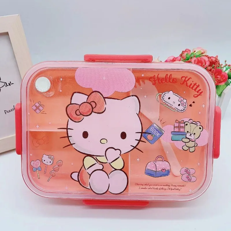 Sanrio Hello Kitty Kawaii Cinnamoroll 별도의 도시락 상자 플라스틱 Kuromi 멜로디 도시락 상자 과일 샐러드 상자 어린이 식기