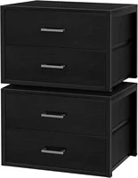 Stackable Storage Drawers Closet Organizers and Storage Fabric 2 Drawer Dresser for Bedroom Set of 2 Black Modern 1