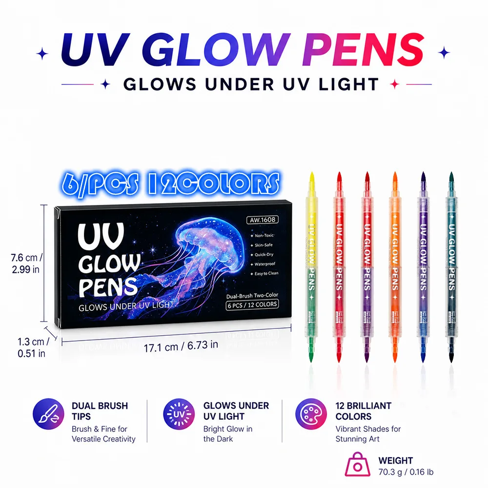 글로우 페이스 바디 페인트, UV 블랙 라이트 스틱으로 어둠 속에서 빛나는 메이크업 네온 페이스 페인팅 키트 (성인용 할로윈 축제)