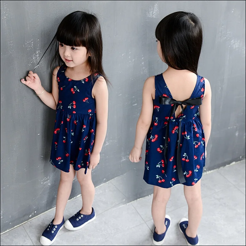 1-7 Years Baby Girls Dress Cherry Summer Cotton Casual Dress Little Girl Sleeveless Cute girls dress