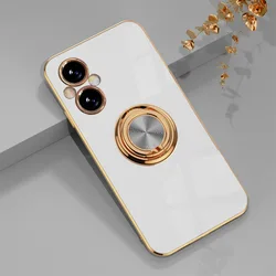 Luxury Plating Ring Holder Stand Phone Case with Back Cover for Realme 12Plus 5G (White)