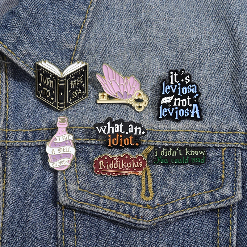 Enamel Pins Magic Fantasy Movies Enamel Pins Magic Book Spell Butterfly Key Film Inspiration Brooches Lapel Badge Jewelry Gifts for Friends