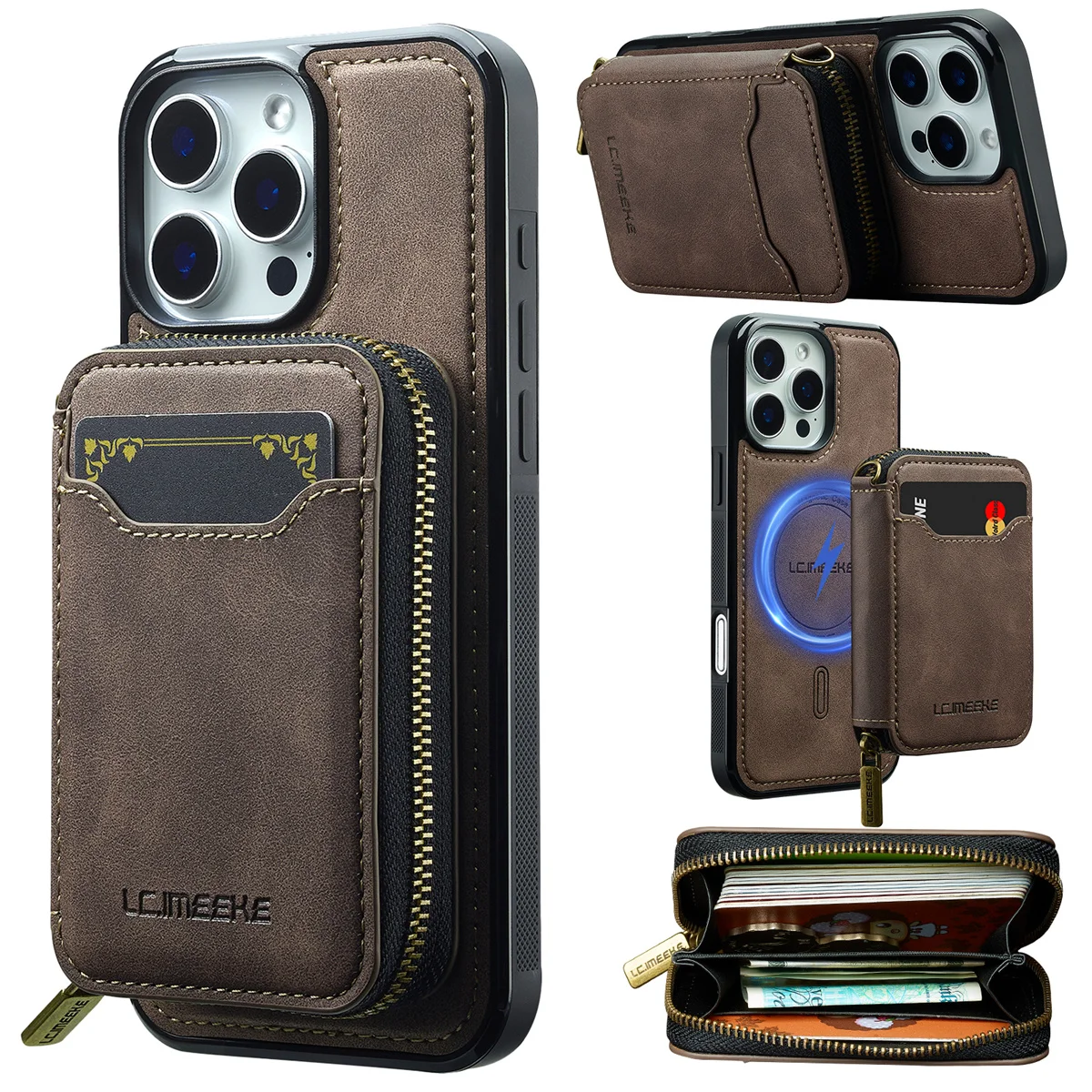 Premium 2-in-1 Magsafe Magnetic Leather Phone Case with Wallet Card Holder