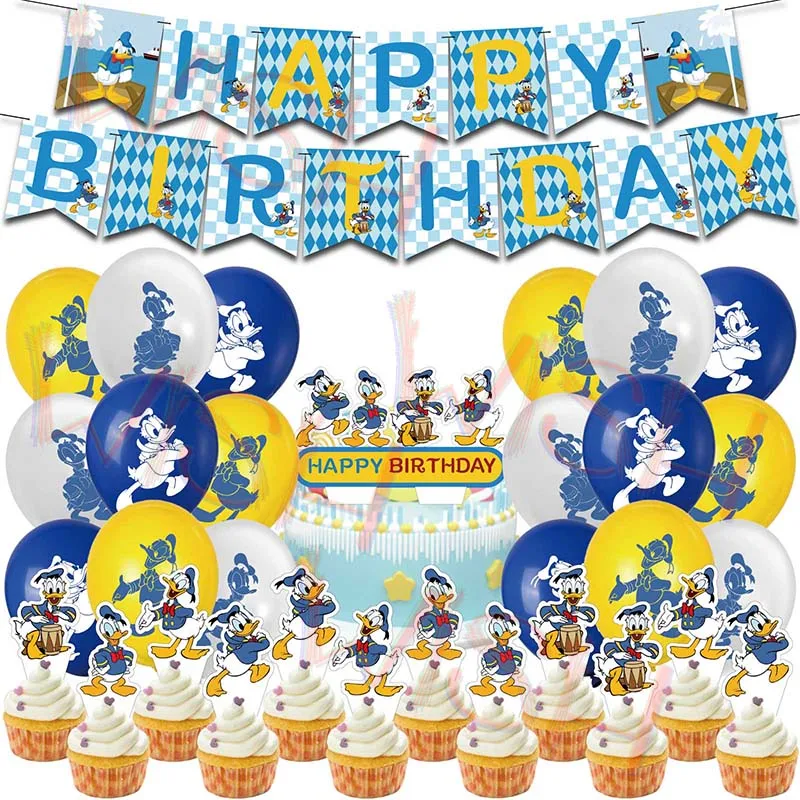 

Donald Duck Happy Birthday Party Decoration Supplies Latex Balloon Cake Topper Banner Wedding Background Home Decor Baby Shower