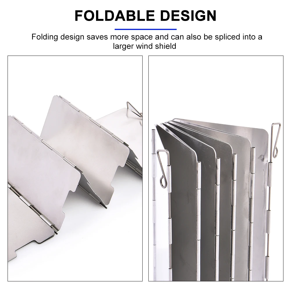 Camping Wind Shield Portable Camping Wind Shield Aluminum Alloy Stainless Steel 9pcs Windproof Stove Screen Storage Box for Outdoor Cooking