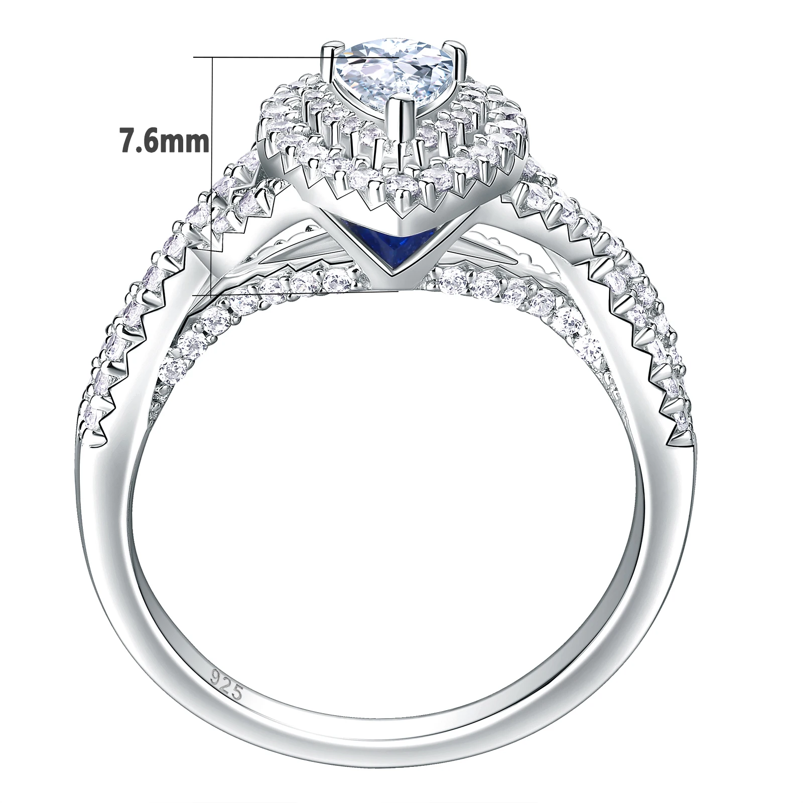 Newshe 2 Pcs 925 Sterling Silver Wedding Rings for Women Engagement Ring Sets 2.0 Ct Pear Shape Teardrop AAAAA Zircon BR0829 2