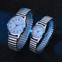 1/2PCS Fashion Couple Watches Simple Arabic Dial Men Quartz Watch Elastic Band Women Wristwatches 4