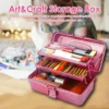 JHD Glitter Pink & Craft Tool Storage Box,3-Layer Stackable Carry Tackle Box Sewing Box Organizer for Art 3