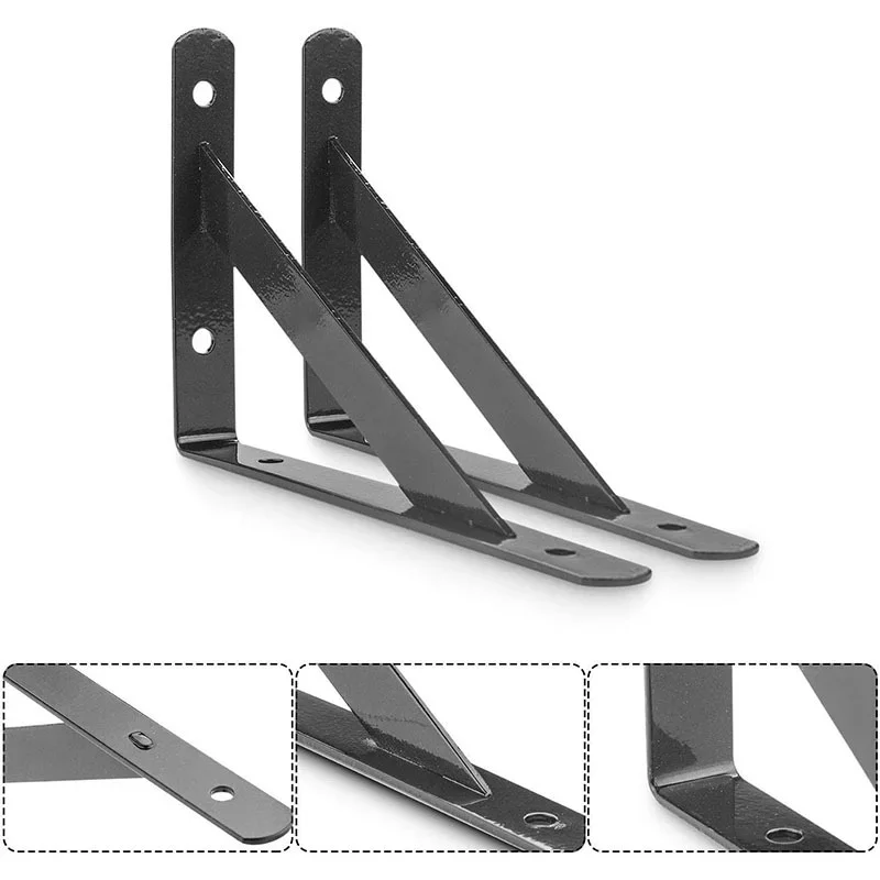 6PCS Shelf Floating Shelf Tripod Bracket Heavy Duty Black Steel for Decorative Wall Mount Joint Angle with Screws