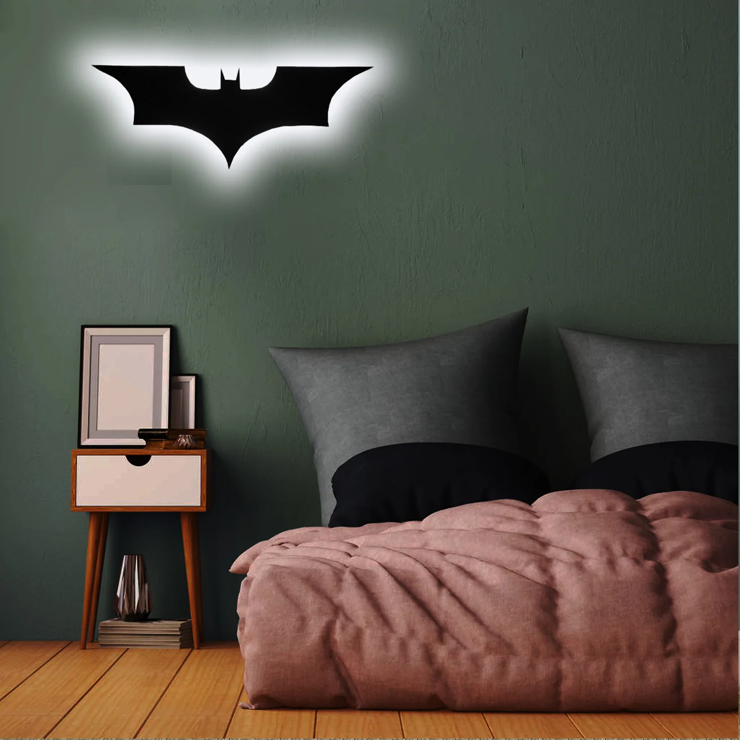 Modern Creative Wooden Background Wall Decorative Wall Lamp Remote Control 16-color Night Light Cable 2 Meters