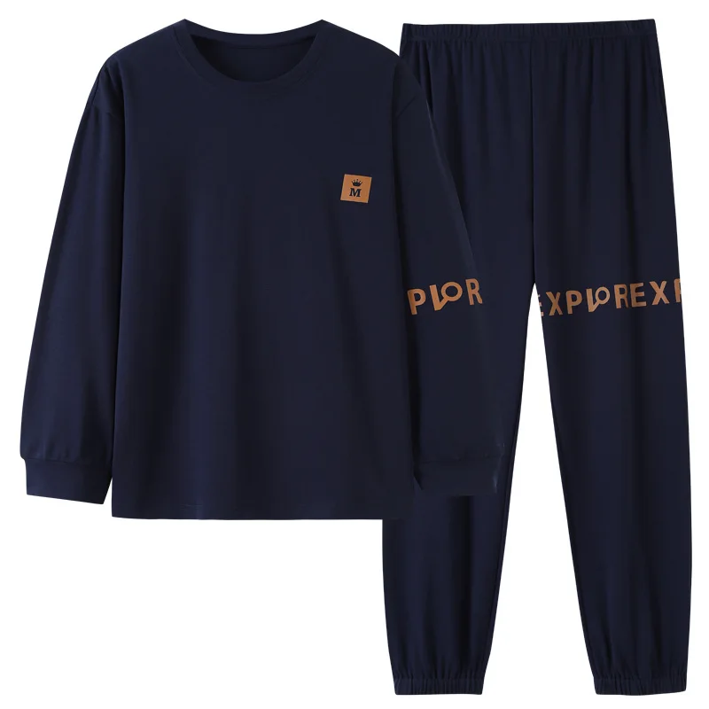 Men Autumn Winter 100% Pure Cotton Pullover Pajamas Suit Sleepwear Male Spring Plus Size Loungewear Set Gentlemen pajama sets