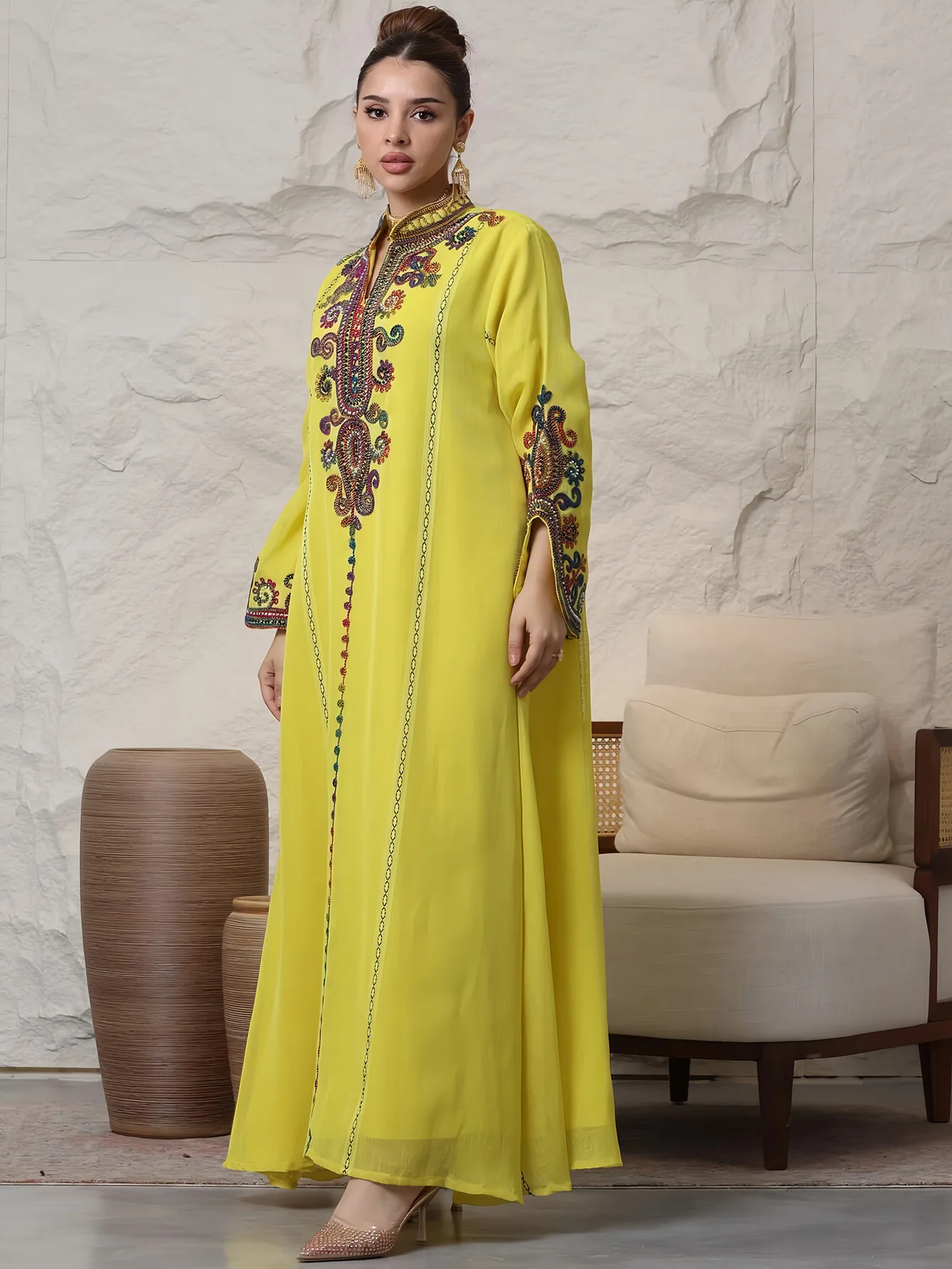 Embroidery Abayas for Women Muslim Maxi Dress Eid Djellaba Dubai Turkey Kaftan Islam Jalabiya Morocco Caftan Vestidos Femme Robe - Image 6