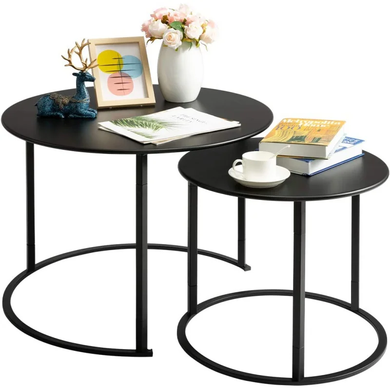 

Tea table cabinet customized.Modern Round Side Table Set of 2 Contemporary Accent Coffee Snack End Table with Metal Frame , Nest