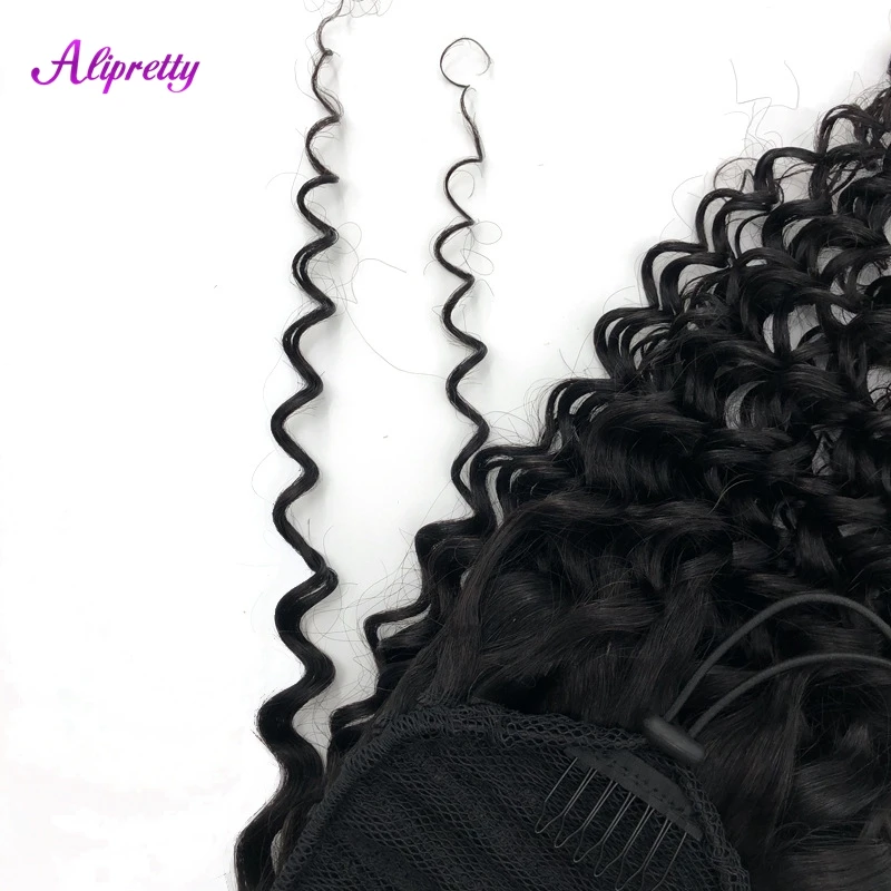 Human Hair Extensions Deep Wave Curly Drawstring Ponytail Brazilian Hair Ponytail Clip In 8-24inch