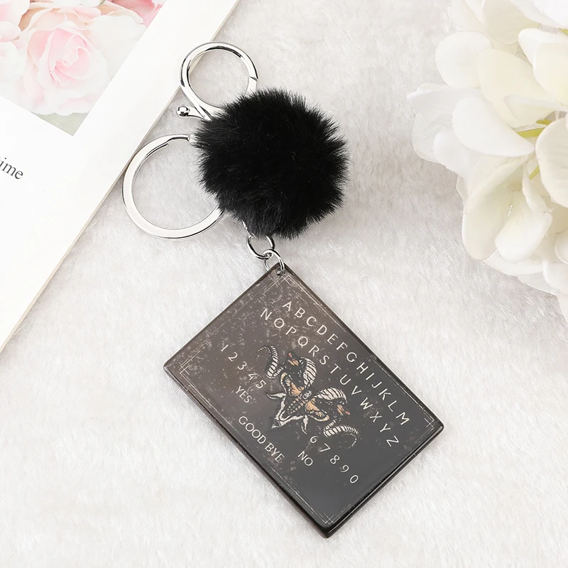 1Pc Frauen Ouija Planchette Keychain Acryl Pompom Auto Spiegel Schlüsselring Punk Bord Handwerk Handtasche Schmuck Charms – Detail 12