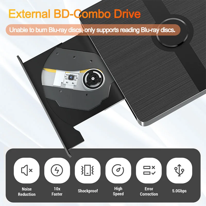 USB 3.0 External Blu-ray Drive Portable 3D BD-Combo Optical Drives CD DVD Player Burner Reader for Laptop PC Windows 11/10 Mac 4