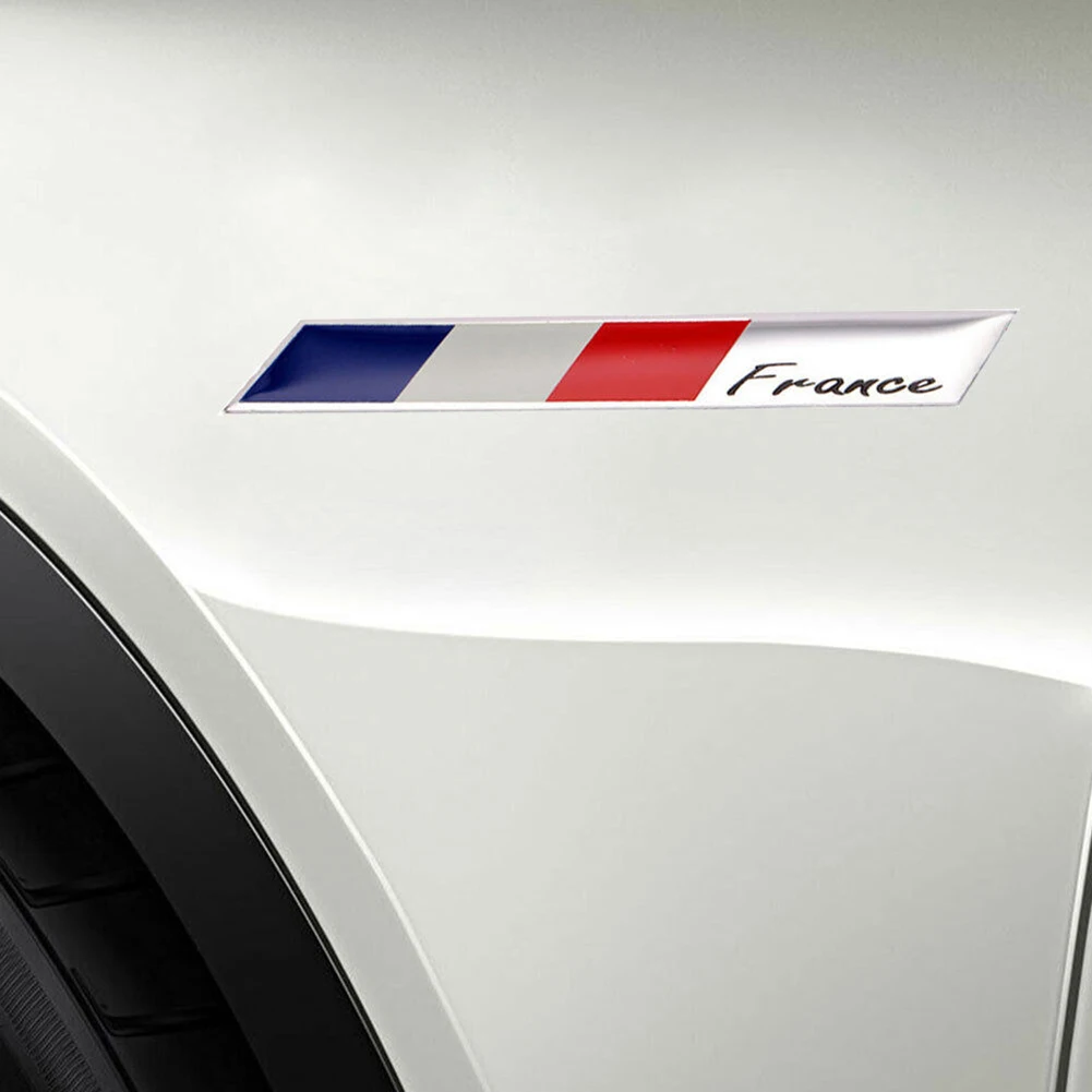 Adesivi Con Bandiera Francese Per Auto PTDecals, 1 Paio In Metallo, 14,7x2 Cm, Resina E Lega Di Zinco, Per Parafango E Bagagliaio - 2