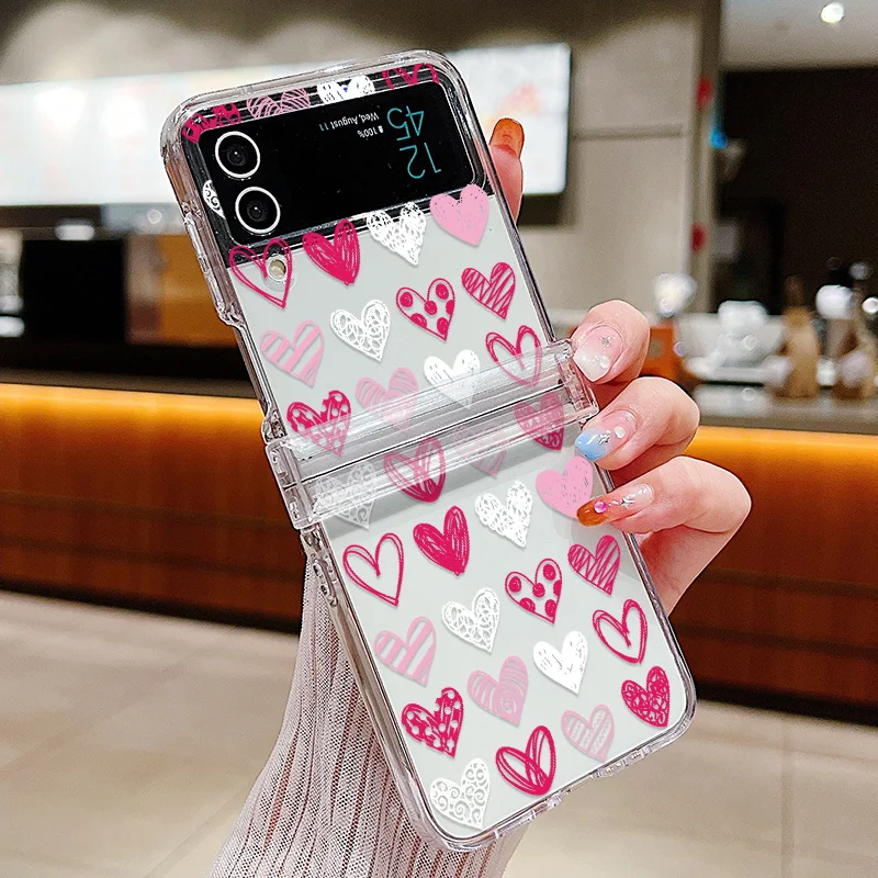 Love Heart Print Transparent Folding Phone Case - Hard PC Cover