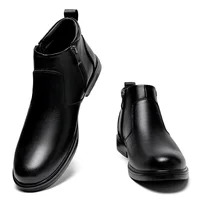 Fashion Brogue Chelsea Men Boots Classical Style Leather Ankle Boots Genuine Leather Mens Winter Plush Snow Botas Walking Shoes