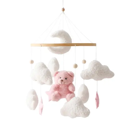 Wooden Crib Mobile Baby Bed Bell Rattle Toy Soft Felt Cartoon Bear Mobile bracket Newborn Music Box Bed Bell Hanging Bracket Toy - Image 10