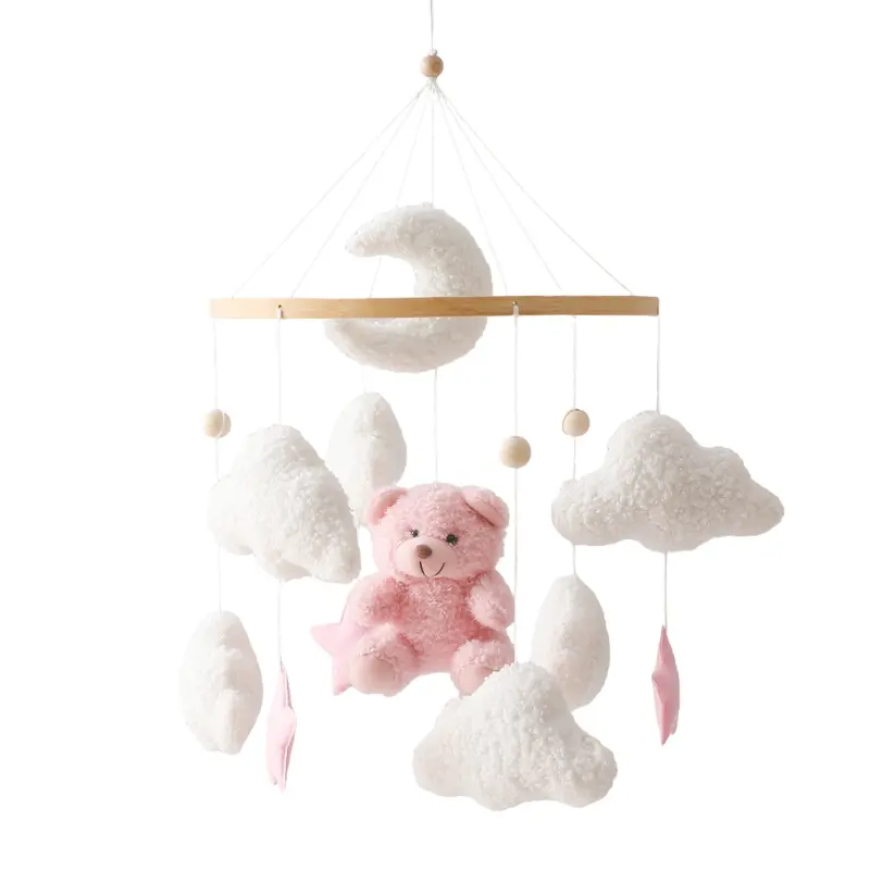 Wooden Crib Mobile Baby Bed Bell Rattle Toy Soft Felt Cartoon Bear Mobile bracket Newborn Music Box Bed Bell Hanging Bracket Toy - Image 10