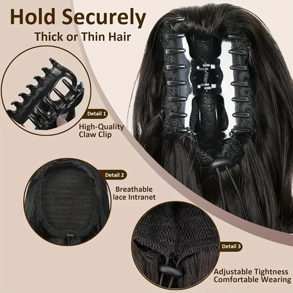 20 Inch Synthetic Long Wavy Ponytail Clip in Claw Jaw Curly Hairpieces Pony Tail Hair Extensions Wavy Natural Looking For Women