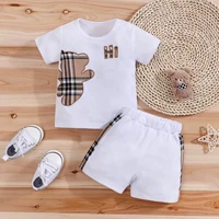 2 pièces IURNXB bébé vêtements ensemble infantile à manches courtes t-shirts + Shorts dessin animé à carreaux ours imprimé mignon enfants hauts pantalons costumes décontractés 3-24M 1