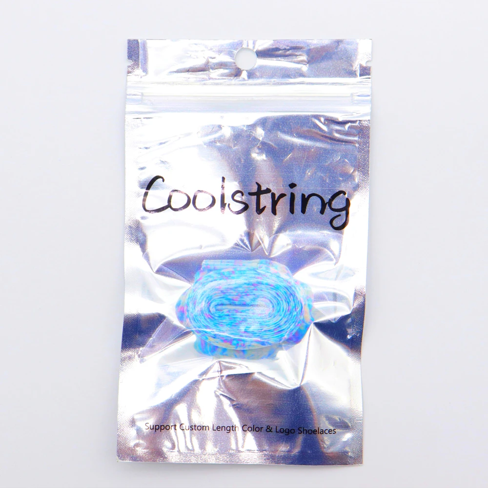 Weiou Lace 8MM Flat String Shoe Accessories Dazzling Male Female Unisex Rope Blue-White Heat Transfer Printing Cordon Wholesale