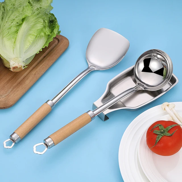 Rozsdamentes Acél Kanállal Pihenő Spatula Pihenőhely Nemslip Otthoni Konyhai Kempinghez - Image 3
