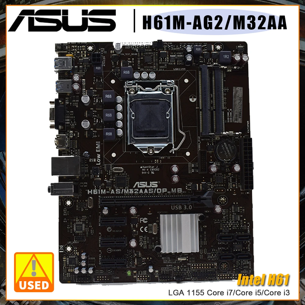 

ASUS H61M-AG2/M32AA Motherboard 1155 DDR3 8GB 1333MHz Intel H61 Chipset USB 2.0 SATA2 VGA DVI PCI-E X16 Slot