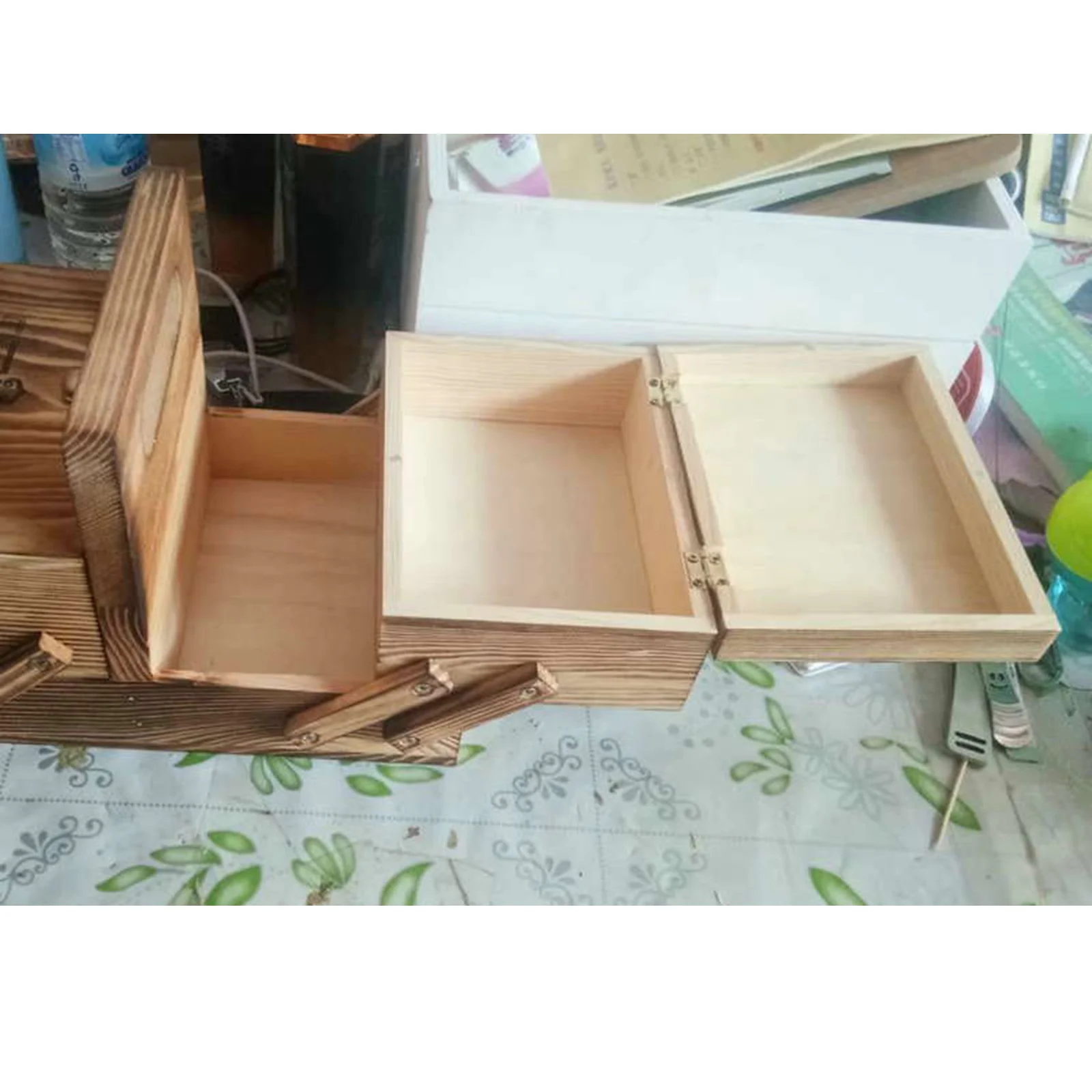 Portable Foldable Wooden Sewing Box Compartments Thread Stitching Sew Basket Organizer Jewelry Boxes Sewing Supplies Household sewing accessories sewing storage box sewing thread box crafts storage box