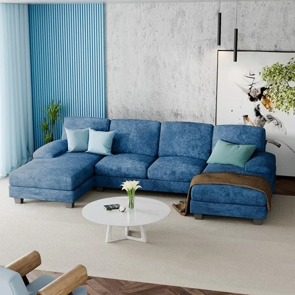 Description Picture 3 of itemLiving Sectional Sofas Couch,Fabric Modular Sofa Sleeper Chaise Memory Foam Blue 4 Seat Sofa Set for Living Room U-Shaped