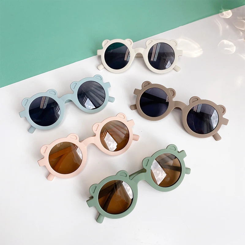 2021 Boy Girl Cute Cartoon Bear Shape Fashion Round Sunglasses Children Vintage Sunglasses UV Protection Classic Kids Eyewear