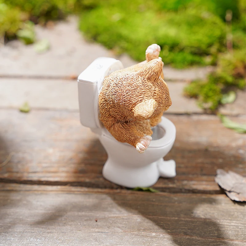 1PC, cartoon cat sitting on the toilet garden decorative item, suitable for micro-landscape DIY and garden potted plants