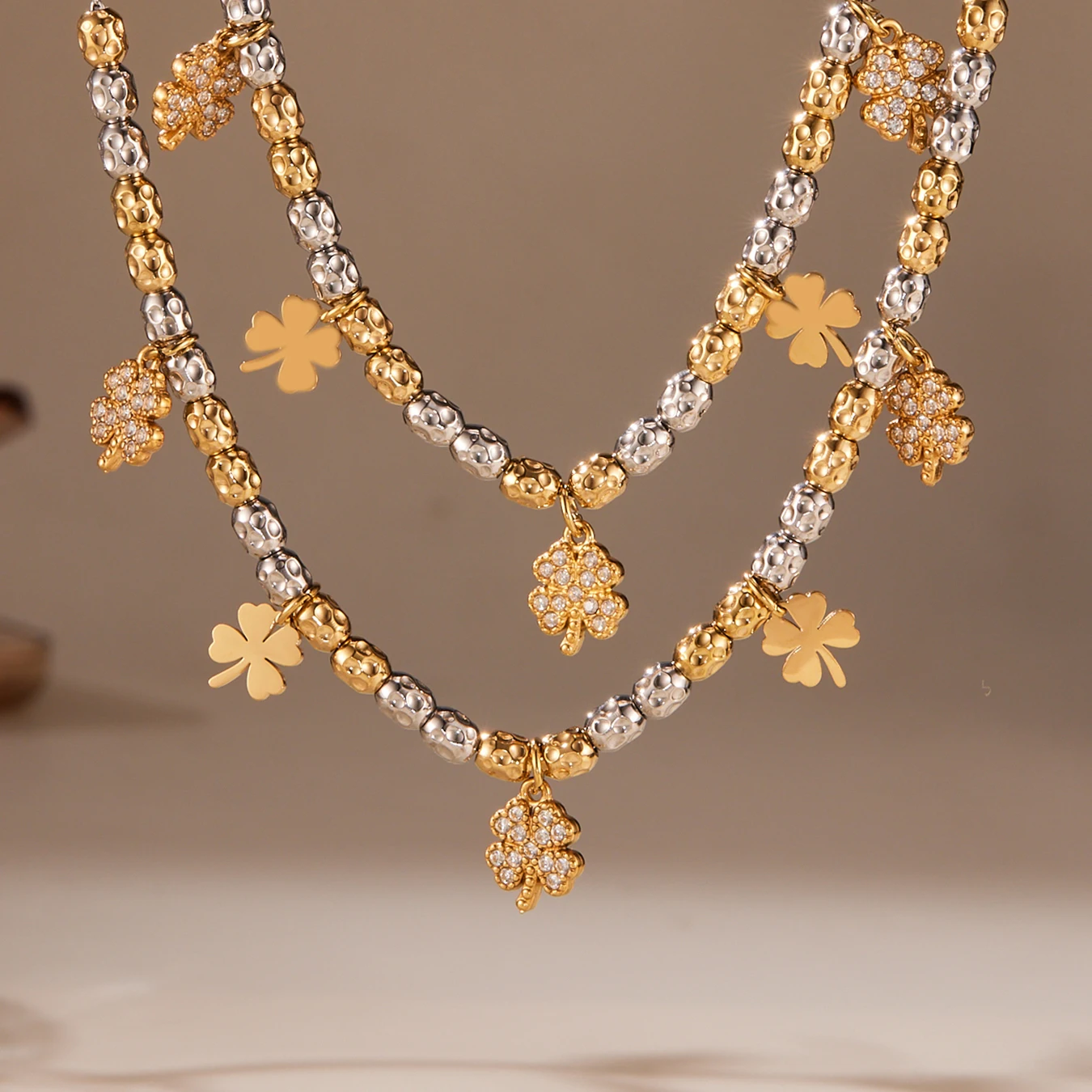 316 Edelstahl Gold Farbe Silber Perlen Kette Anhänger Halskette Damen Glänzende Blume Herz Anhänger Armband Schmuck Set – Detail 12