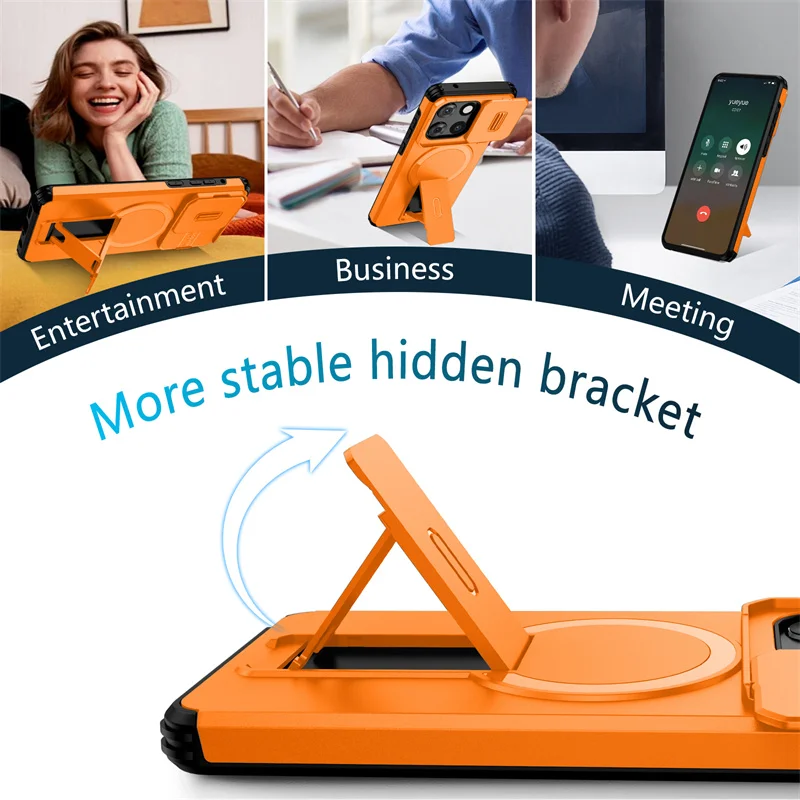 Armor Shockproof Magnetic Wireless Charging Case with Foldable Stand