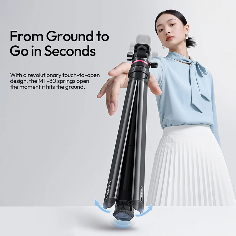 Ulanzi MT-80 Auto-Open Tripod 2M with Universal 1/4" Mount for Travel Cameras Video Lights Photography Light Stand Studio Shots