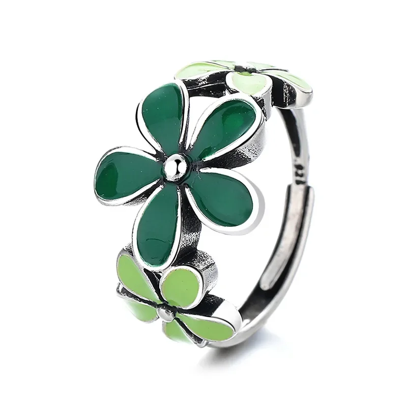 

Korean Trendy Green Drip Oil Flower Ring for Woman Girls Party Jewelry Gifts Charm Fashion Accessories